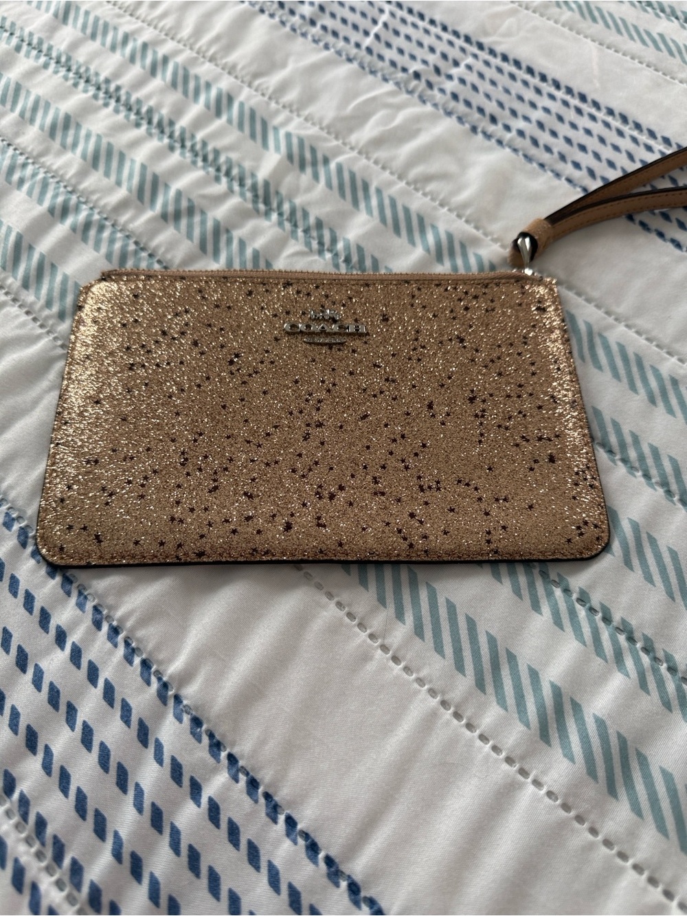 Coach Glitter Zip Wristlet in Metallic Gold